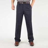 Pantalones Casuales de Cintura Alta para Hombres Color Sólido, Cintura Suelta, Algodón Puro, Doble Pliegue, Sin Arrugas - details 4