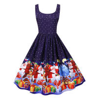 Women vintage spaghetti strap floral print high waist elegant sleeveless a-line party midi dress - details 74