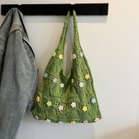 Bolso de hombro dulce bolso de mano de ganchillo con dije de flor, bolso tejido con hilo de flores transpirable, bolso tejido de gran capacidad de color caqui para playa - details 11