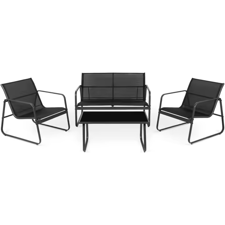 4 Plazas Capri Night, Mesa de Centro Exterior + Sofá 2 Plazas + 2 Sillones, Color Negro, Resistente a Rayos UV - 1
