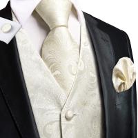 Chaleco de seda negro para hombre, conjunto de gemelos y pañuelo con corbata de Jacquard de Cachemira, chaleco Formal de negocios sin mangas con cuello en V - details 18