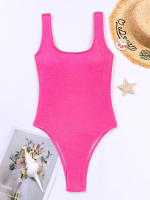 Bañador Sexy de una pieza para mujer, traje de baño femenino de realce sólido con Tanga, ropa de baño brasileña, novedad de 2022 - details 2