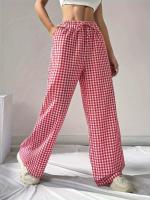 Primavera otoño pantalones de tartán rosa hueco con cordones pantalones de tartán casual - details 2