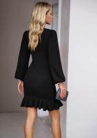 Vestido de manga burbujeante con temperamento 2025 para mujer, ropa de otoño e invierno, color sólido - details 2