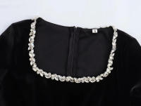 Elegante Vestido de Terciopelo con Cuello Cuadrado y Manga Larga Vestido de Fiesta de Cintura Alta para Mujeres Vestido de Noche con Cuentas - details 12