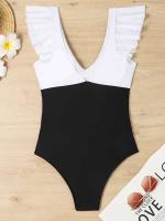 2025 Ztvitality traje de una pieza con cruz hueca y volantes lisos, traje de baño para mujer, ropa de playa - details 18