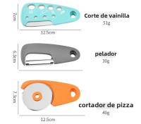Juego de utensilios de cocina Cuchillo para pizza de 6 piezas Juego de molinillo de ajo y abridor de botellas de corte de vainilla - details 2
