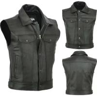 Chaleco de cuero para motociclista hombre Chaqueta ligera sin mangas con bolsillo grande - details 0