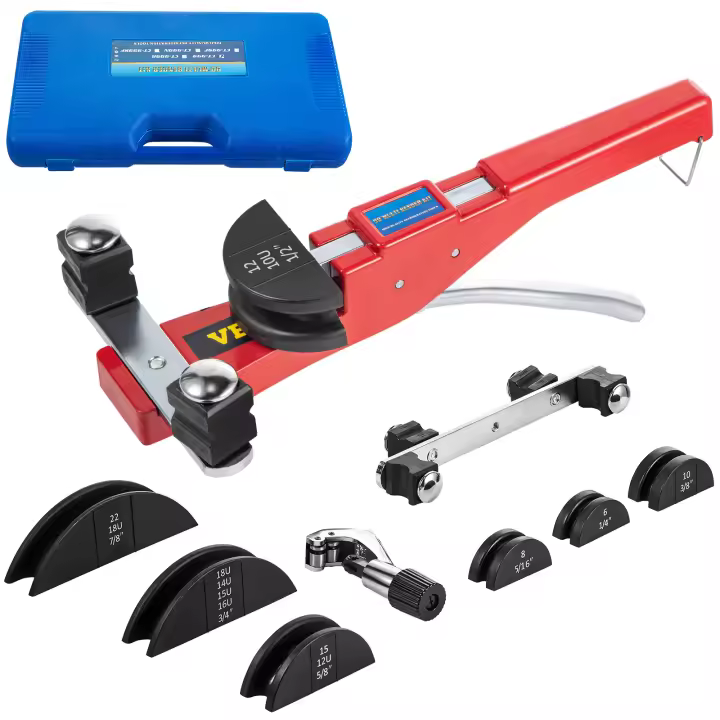 SucceBuy Kit de doblador de tubos manual, 7 cabezales de 1/4"-7/8", doblador de tubos de trinquete multifunción con 90 °   Doblado inverso - 1