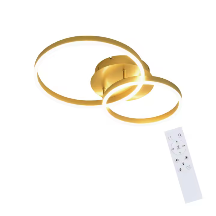 CBJKTX Luz de techo LED regulable, lámpara negra para sala de estar, lámpara moderna para dormitorio, 46 W, 2 anillos - 1