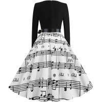 Women plaid print long sleeve vintage a line party dress v neck - details 15