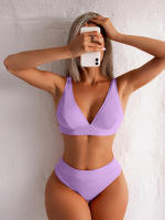 Bikini unicolor para mujer, traje de baño Sexy, conjunto de Bikini con Push-up, traje de baño brasileño, ropa de playa para verano - details 17