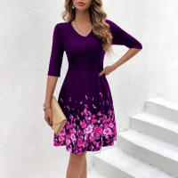 Nuevo vestido TEMU ajustado con cuello en V y estampado floral para mujer ahora - details 4