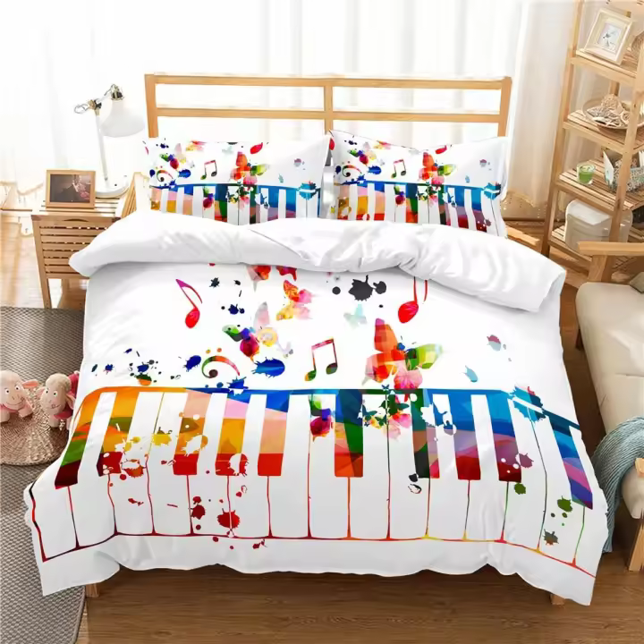 Funda de edredón Juego de funda nórdica de piano King Queen tamaño completo para niños, niñas, amantes de la música, funda de edredón de poliéster con funda de almohada, juego de cama - 1