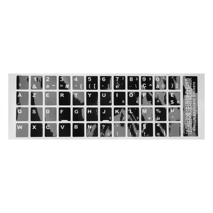 Cubierta adhesiva para teclado Azerty francés, letras blancas, negro, portátil, PC - 1