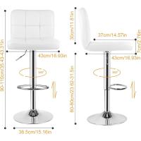 Taburete de Bar Juego de 2, Taburetes Altos de Cocina, Silla de Bar de Cuero Sintético Regulable en Altura con Respaldo y Reposapiés, Giratorio en 360 ° , para Cocina, Mostrador, Bar, Blanco - details 2