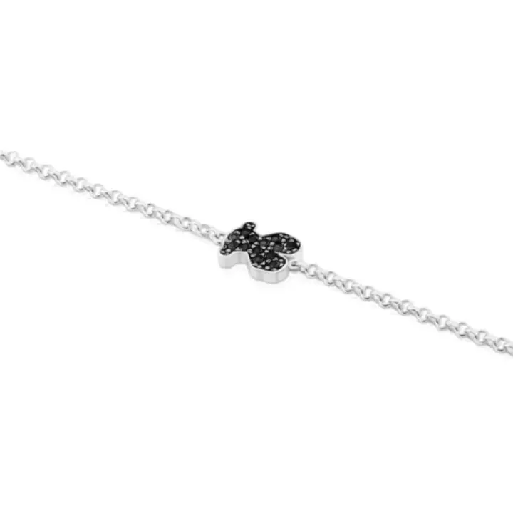 Pulsera de oso negro con diamantes brillantes de plata pura 925 - 1