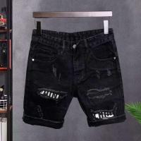 Pantalones cortos rasgados de verano para hombre, rectos con botones y bolsillos con cremallera, pantalones cortos vaqueros hasta la rodilla - details 3