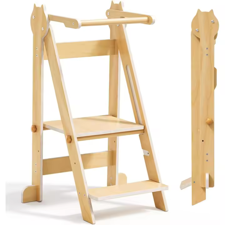Ajustable en Altura de 2 escalones,Torre Multiusos para Niños Fácil de Montar (Color de la Madera) - 1