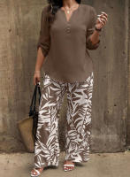 Conjunto Casual con Cuello en V Moda de Mujer Coordinado y Suelto - details 0