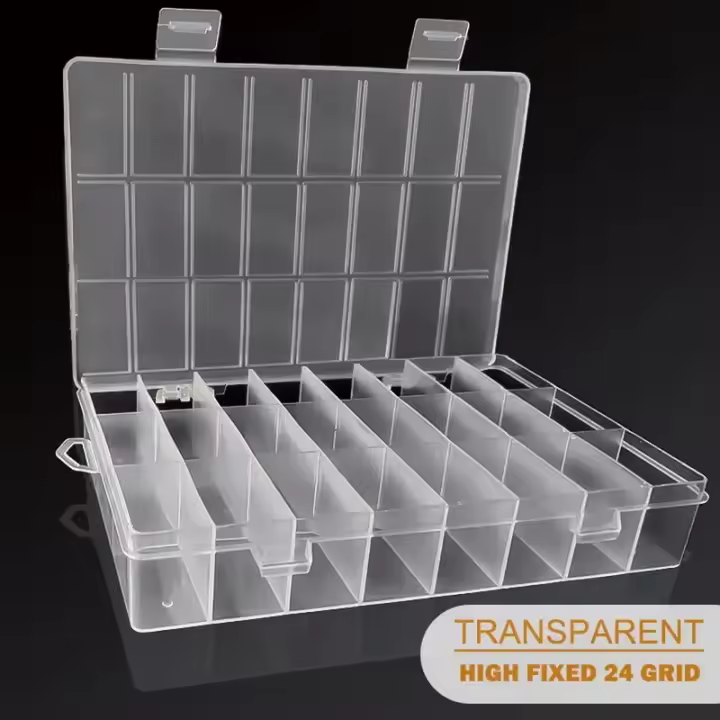 Caja de Almacenamiento de Plástico con 24 Rejillas Organizador de Joyería y Pendientes - 1