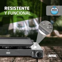 Cocina Portátil de Gas para Acampar 2X Quemadores Incluye Plancha Parrilla de Fundición de Acero Inoxidable Potencia de 2,2 Kw Muebles y Organización al Aire Libre - details 2
