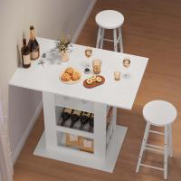 Mesa de Bar con Estantes, Mesa Alta Cocina, con Portavasos y Estante de Almacenamiento, para Bistró Barra Cocina Salón y Comedor, Blanco, 105x94x68 cm - details 1