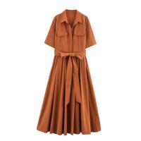 BUNO-vestido rojo romántico con cinturón para mujer, vestido largo con bolsillo y solapa, novedad de primavera y verano, vestido informal elegante para vacaciones 2025 - details 0