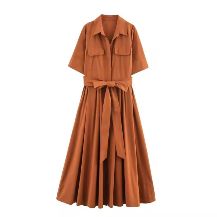 BUNO-vestido rojo romántico con cinturón para mujer, vestido largo con bolsillo y solapa, novedad de primavera y verano, vestido informal elegante para vacaciones 2025 - 1