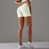 Hamidou pantalones cortos deportivos para mujer, Shorts de Yoga con cintura cruzada, gimnasio, entrenamiento, correr, cintura alta, realce de cadera, sin costuras, Fitness - details 35
