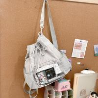 Mochila transparente de nailon con cordón, mochila informal Ita con insignia dulce, mochila ligera Harajuku Y2k para senderismo - details 8