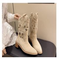 Botas largas a la moda para mujer, botas martin informales de tacón bajo con punta estrecha para otoño - details 3