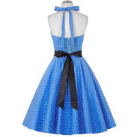 Vintage Women Summer Polka Dot Print Halter Party Dresses - details 73