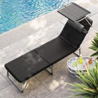 3 cm, Plegable, Tumbona, 193 x 53 x 29,5 cm, Capacidad 150 kg, Sombrilla Respaldo Inclinable, Jardín, Piscina, Terraza, Negro GCB193B01 - details 7
