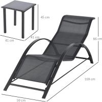 Juego de 2 Tumbonas Jardín Exterior con Mesa Auxiliar de Vidrio Templado Tumbonas con Respaldo Reposabrazos para Patio Piscina Terraza Exterior Negro - details 2