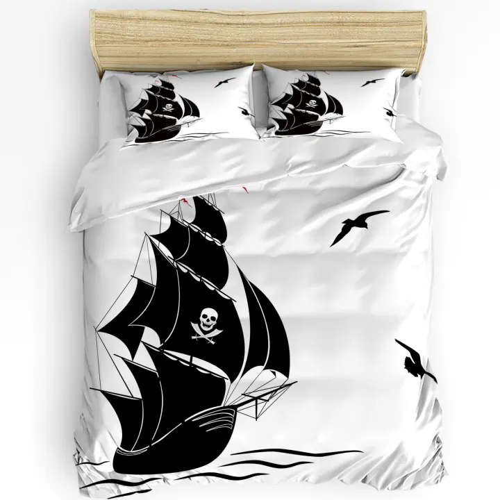 Sábana de Terciopelo Negro con Diseño de Buena Fortuna de Ganso de Pirata para Cama Doble Textiles para el Hogar Cubierta de Edredón sin Sábana - 1