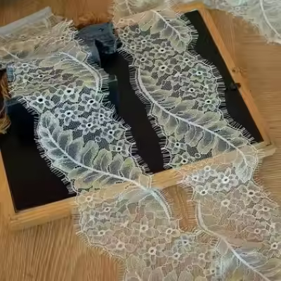 Accesorios de encaje de pestañas de malla de oro blanco de 3m de largo, tela bordada decorada a mano, tela de encaje - 1