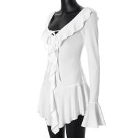 Vestido Blanco Con Volantes Y Cuello En V Profundo Para Mujer, Manga Larga Acampanada, Vestidos Cortos Para Fiesta En La Playa - details 1