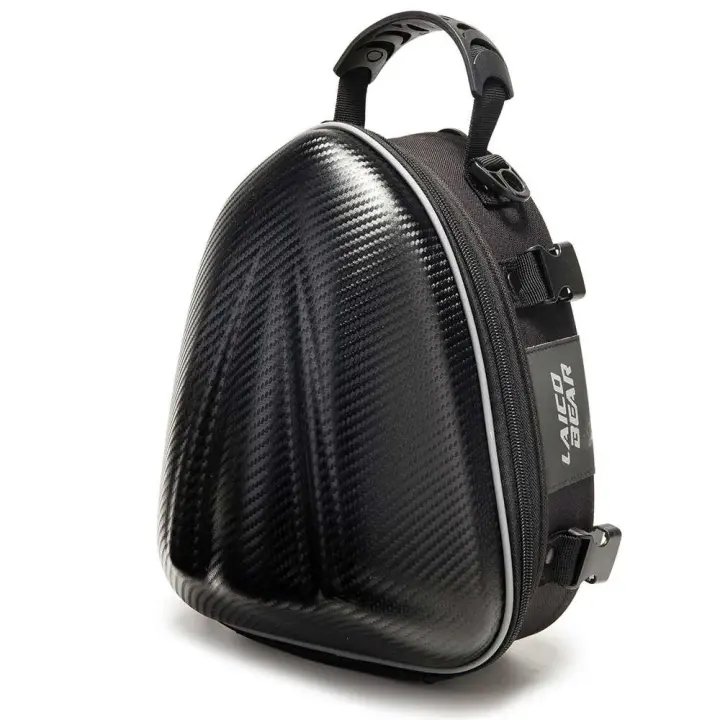 Mochila trasera impermeable de fibra de carbono para motocicleta, paquete de asiento trasero, Kit cruzado, bolsa para casco - 1