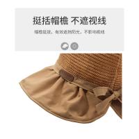 Sombrero para el sol versión coreana femenina alfabeto sombrero de cubo sombrero de paja tejido hueco grandes alerones espalda dividida tenedor sombrero para el sol playa protección solar - details 1