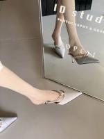 Diamante de imitación francés con zapatillas geniales tacón grueso cabeza puntiaguda bolsa cabeza media zapatillas tacones altos - details 28