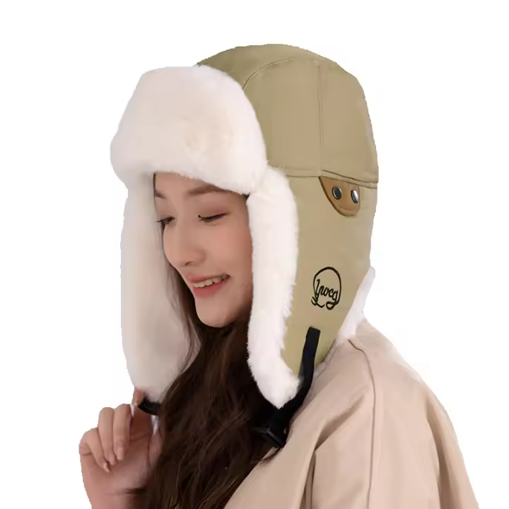 Gorro de invierno a prueba de viento, LF23-002, color beige, felpa e impermeable - 1