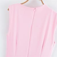 Vestido Rosa Corto de Verano Sencillez con Cuello Redondo Material de Poliéster Moda para Mujeres - details 9
