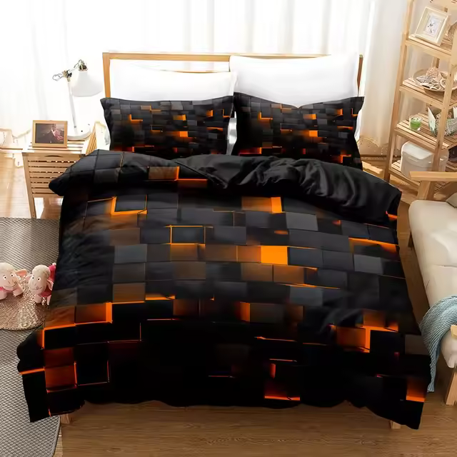 Juego de Cubierta de Edredón Rojo con Cuadros 3pcs Poliéster para Dormitorio - 1
