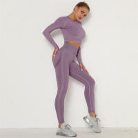 conjunto de yoga para mujer sin costuras ropa deportiva de gimnasio con manga larga sujetador de alto cinturón leggings de gimnasio traje deportivo - details 87