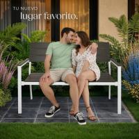 Banco de Jardín Moderno para Dos Personas, Estructura de Aluminio Resistente, Banco Jardin, Asiento de Poliestireno Efecto Madera, Ideal para Patio y Terraza Exterior - Oscuro - details 16