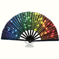 Abanico plegable reflectante arcoíris |   Abanico de mano tradicional de bambú negro con puntos de colores |   Diseño reflectante de luz multicolor |   Accesorio portátil para actuaciones de danza y accesorios para fiestas |   Decoración elegante para el - details 4