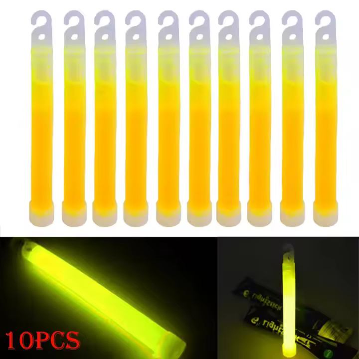 Palos Luminosos para Senderismo y Camping 10pcs Luz Fluorescente de 6 Pulgadas con Anzuelo - 1