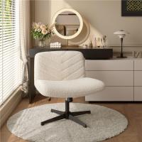 Silla de Oficina sin Reudas, Silla Piernas Cruzadas con Función Mecedora, Silla de Escritorio Ancha para Juegos, Silla de Maquillaje sin Brazos para Casa, Marfil - details 3