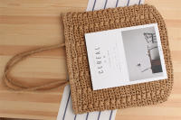 Bolso de mano de ocio étnico francés, hombro tejido Vertical, Cuadrado de hierba de verano - details 5